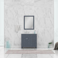 Alya Bath Norwalk 36" Single Gray Freestanding  Bathroom Vanity With Drawers, Carrara Marble Top, Ceramic Sink and Wall Mounted Mirror - HE-101-36-DR-G-CWMT + HE-101/102-36-G-M