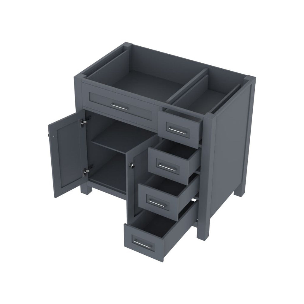 Alya Bath Norwalk  36" Single Gray Freestanding Bathroom Vanity with Drawer and Brushed Nickel Edge Handles - HE-101-36-DR-G