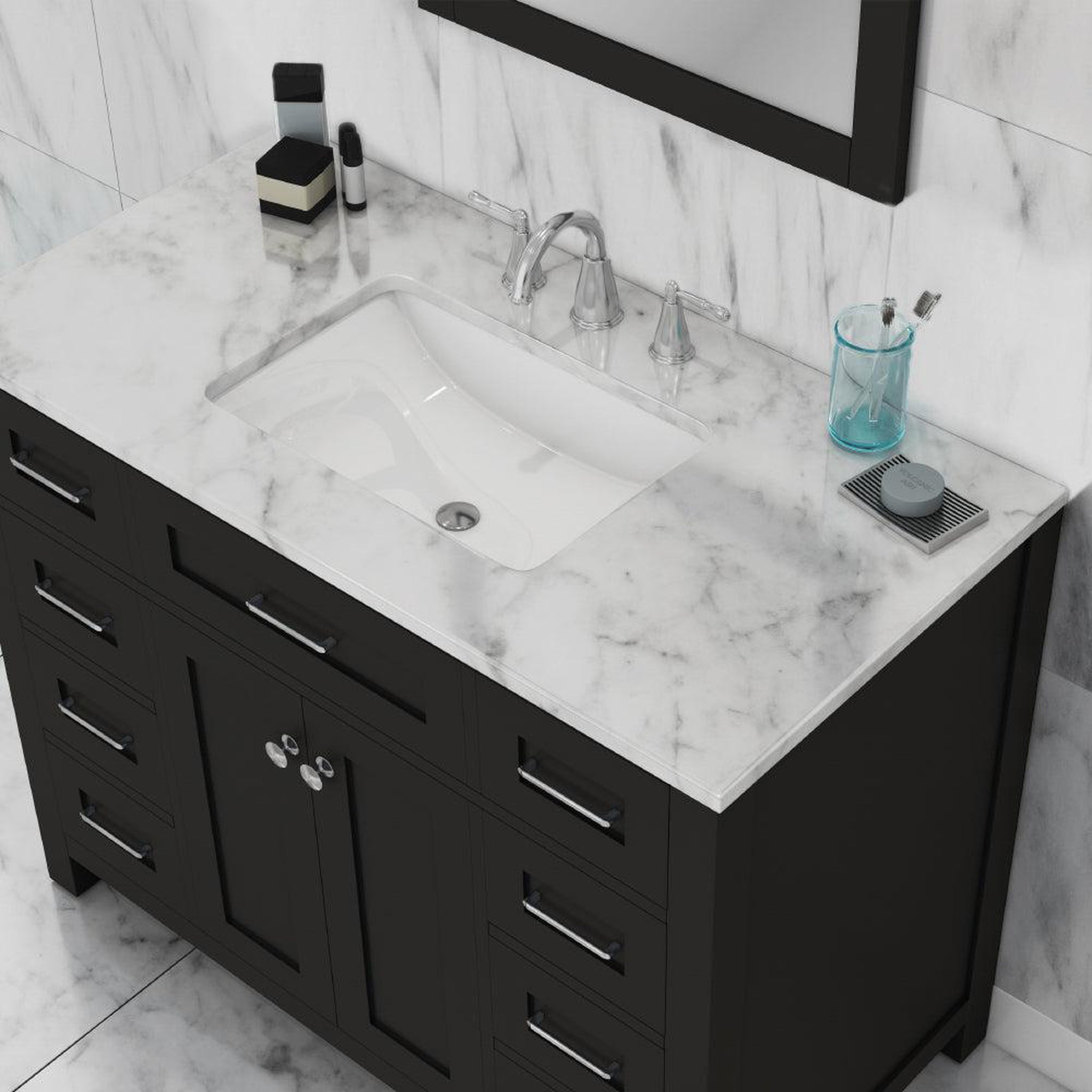 Alya Bath Norwalk 42" Single Espresso Freestanding  Bathroom Vanity With Carrara Marble Top, Ceramic Sink and Wall Mounted Mirror - HE-101-42-E-CWMT + HE-101/102-42-E-M
