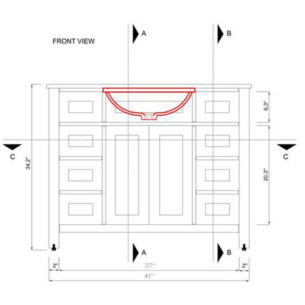 Alya Bath Norwalk 42" Single Espresso Freestanding  Bathroom Vanity With Carrara Marble Top, Ceramic Sink and Wall Mounted Mirror - HE-101-42-E-CWMT + HE-101/102-42-E-M