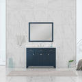Alya Bath Norwalk 48" Single Blue Freestanding Bathroom Vanity With Carrara Marble Top, Ceramic Sink and Wall Mounted Mirror - HE-101-48-B-CWMT + HE-101/102-42-B-M