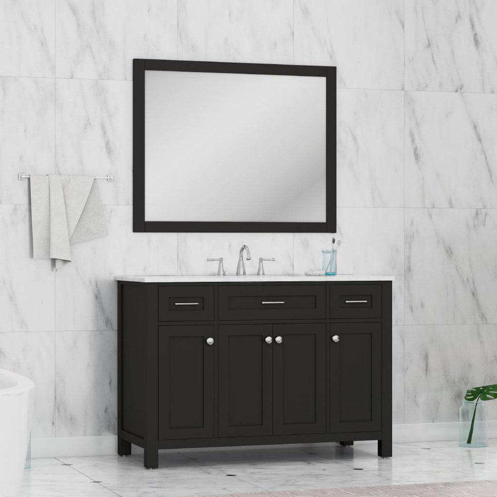 Alya Bath Norwalk 48" Single Espresso Freestanding  Bathroom Vanity With Carrara Marble Top, Ceramic Sink and Wall Mounted Mirror - HE-101-48-E-CWMT + HE-101/102-42-E-M