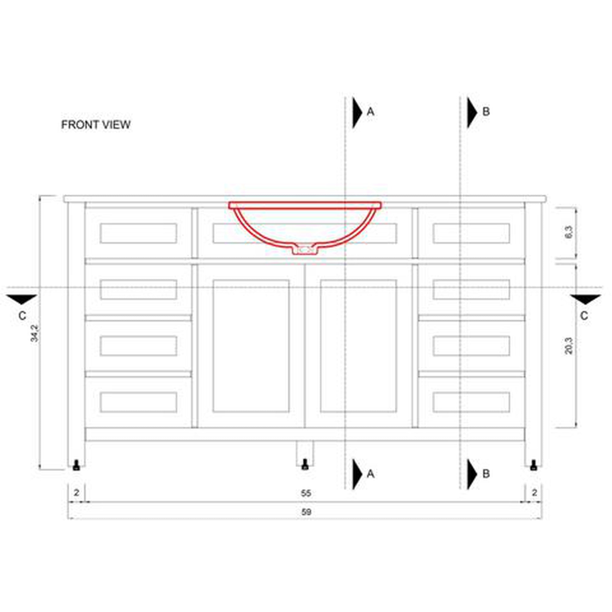 Alya Bath Norwalk 60" Single Espresso Freestanding  Bathroom Vanity With Carrara Marble Top, Ceramic Sink and Wall Mounted Mirror - HE-101-60S-E-CWMT + AT-48-M-B