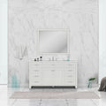 Alya Bath Norwalk 60" Single White Freestanding  Bathroom Vanity With Carrara Marble Top, Ceramic Sink with Wall Mounted Mirror - HE-101-60S-W-CWMT + AT-48-M-W