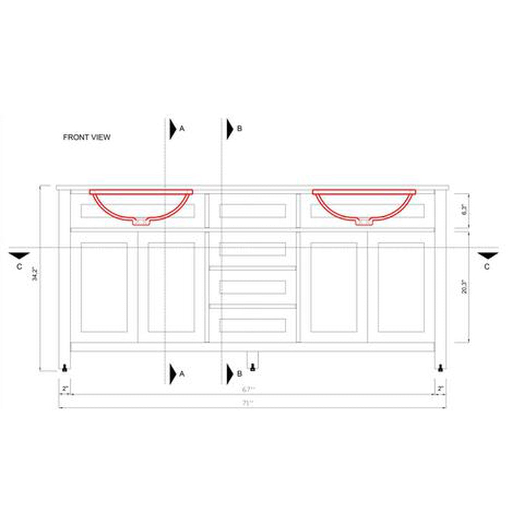 Alya Bath Norwalk 72" Double Blue Freestanding Bathroom Vanity With Carrara Marble Top, Ceramic Sink and Two Mirrors - HE-101-72D-B-CWMT + 2x HE-101/102-30-B-M