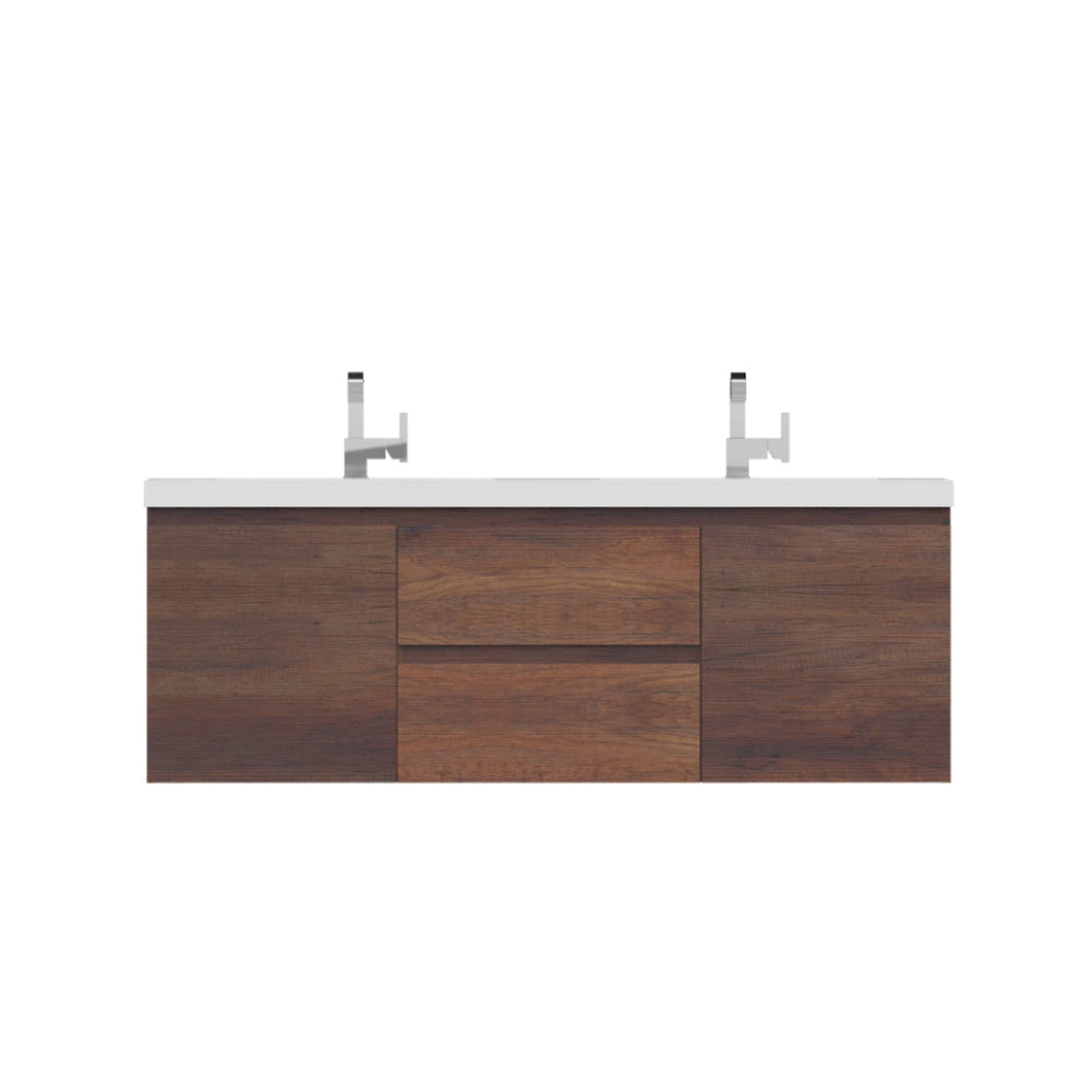 Alya Bath Paterno 60" Double Rosewood Modern Wall Mounted  Bathroom Vanity With Acrylic Top and Integrated Sink - AB-MOF60D-RW