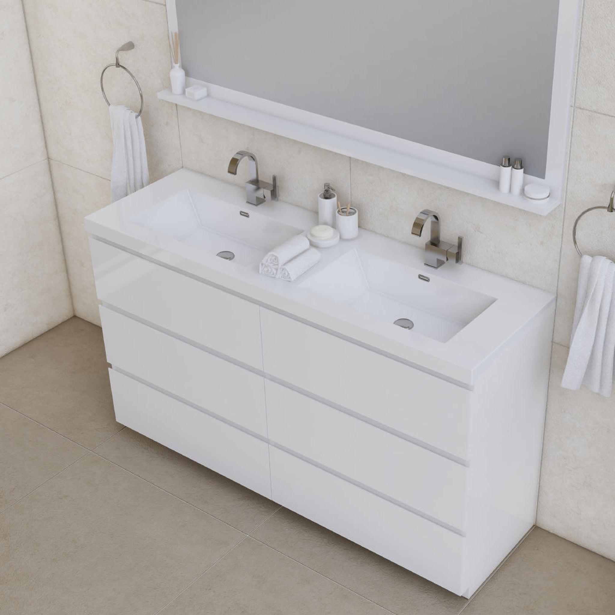 Alya Bath Paterno 60" Double White Modern Freestanding  Bathroom Vanity With Acrylic Top and Integrated Sink - AB-MOA60D-W