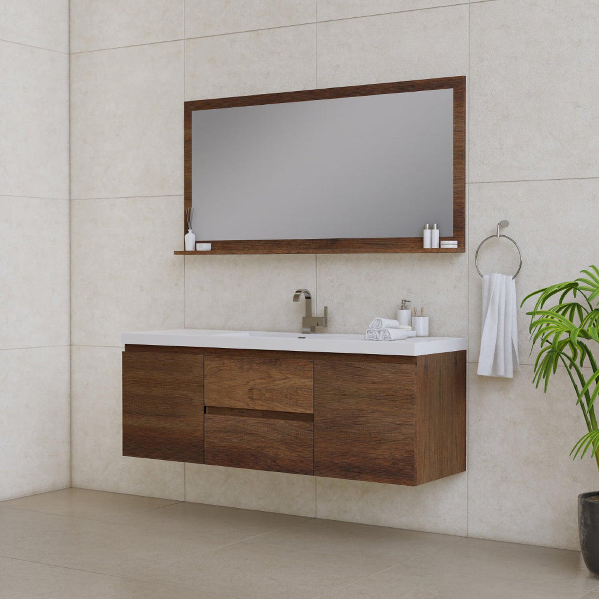 Alya Bath Paterno 60" Single Rosewood Modern Wall Mounted  Bathroom Vanity With Acrylic Top and Integrated Sink - AB-MOF60S-RW