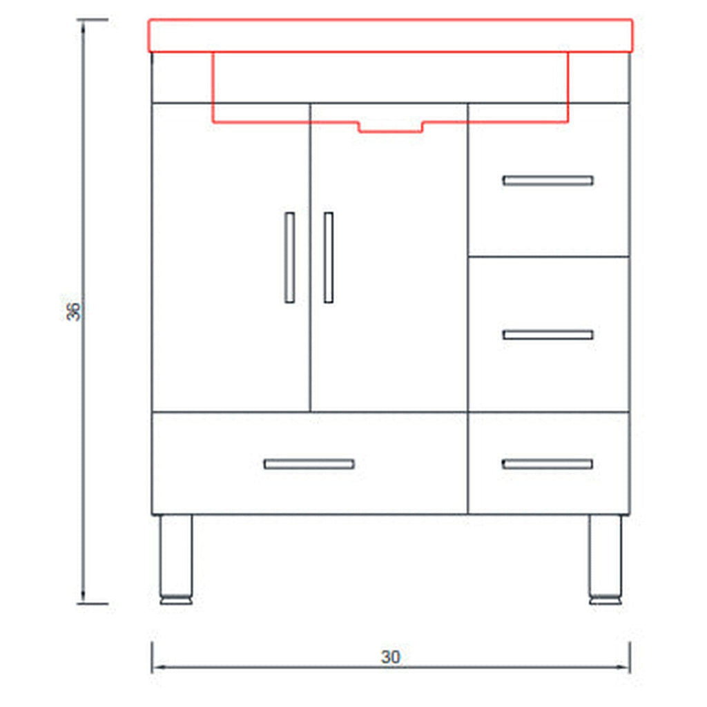 Alya Bath Ripley  30" Single Black Modern Freestanding  Bathroom Vanity With drawers, Integrated Acrylic Top, Acrylic Sink and Wall Mounted Mirror - AT-8050-B+AT-30-M-B