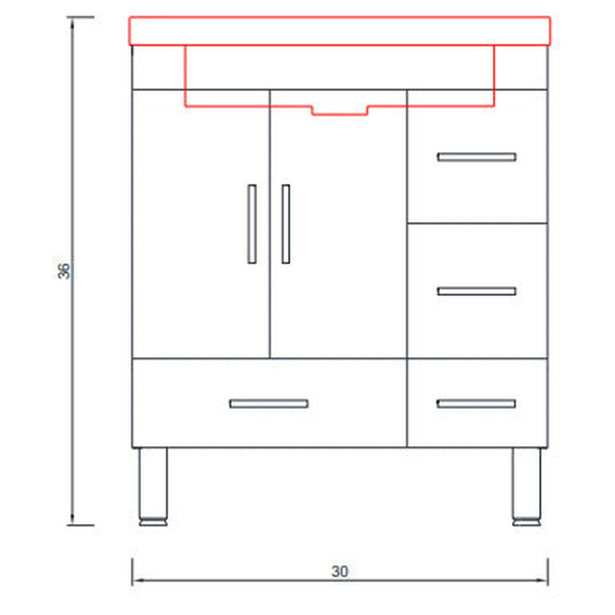 Alya Bath Ripley  30" Single White Modern Freestanding  Bathroom Vanity With drawers, Integrated Acrylic Top, Acrylic Sink and Wall Mounted Mirror - AT-8050-W+AT-30-M-W