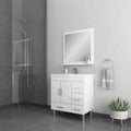 Alya Bath Ripley  30" Single White Modern Freestanding  Bathroom Vanity With drawers, Integrated Acrylic Top, Acrylic Sink and Wall Mounted Mirror - AT-8050-W+AT-30-M-W