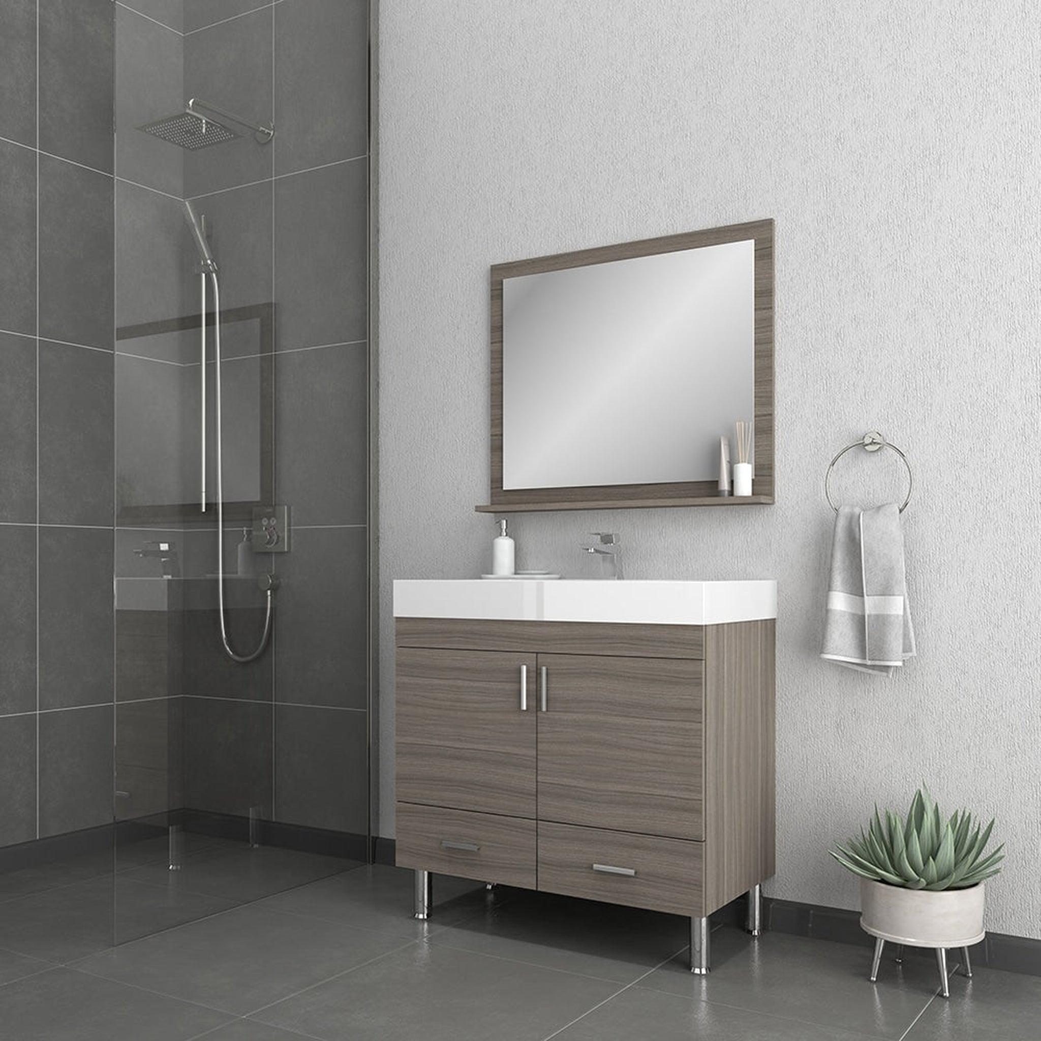 Alya Bath Ripley 36" Single Gray Modern Freestanding  Bathroom Vanity With Integrated Acrylic Top, Acrylic Sink and Wall Mounted Mirror - AT-8089-G+AT-36-M-G