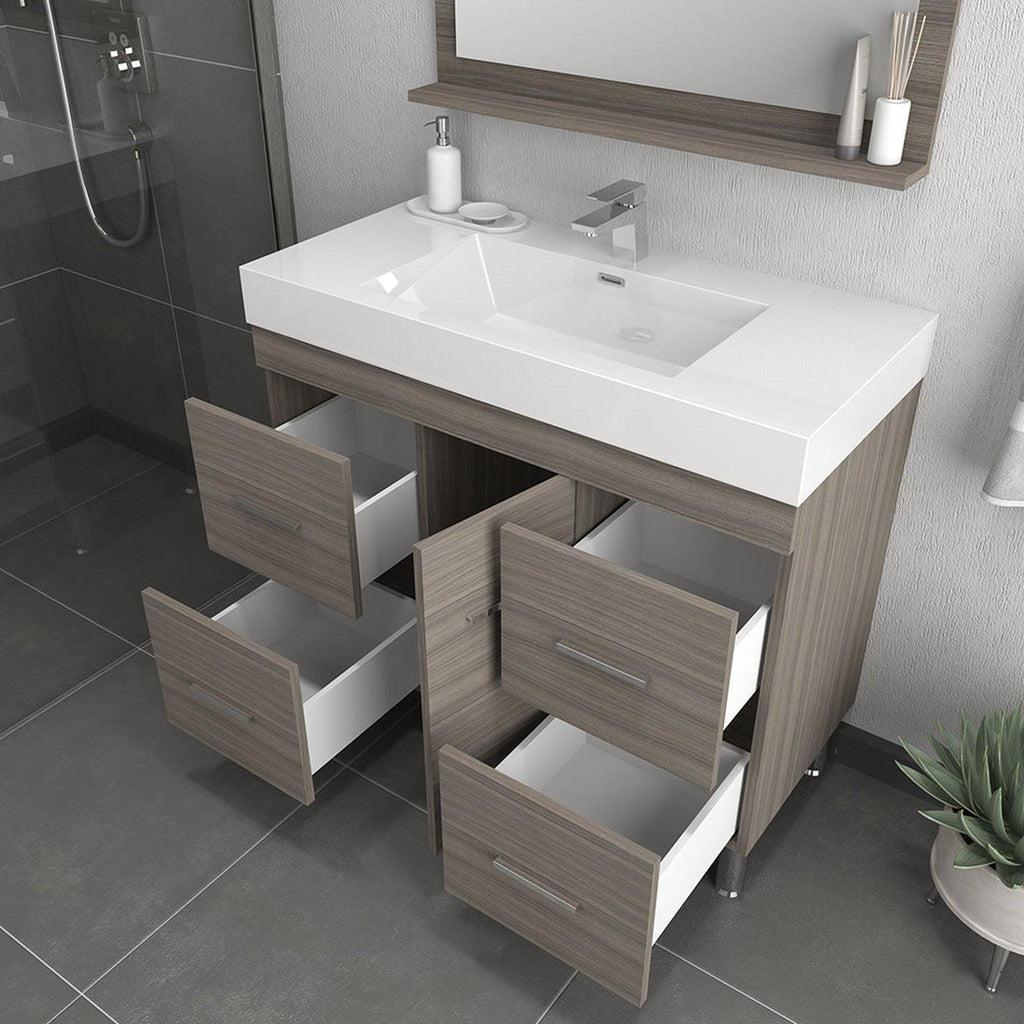 Alya Bath Ripley 39" Single Gray Modern Freestanding  Bathroom Vanity With Integrated Acrylic Top, Acrylic Sink and Wall Mounted Mirror - AT-8041-G+AT-36-M-G