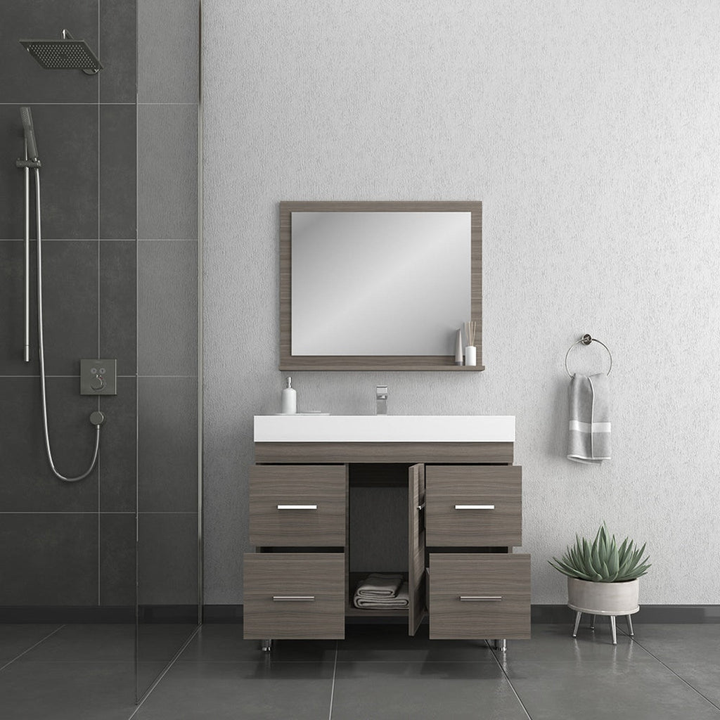 Alya Bath Ripley 39" Single Gray Modern Freestanding  Bathroom Vanity With Integrated Acrylic Top, Acrylic Sink and Wall Mounted Mirror - AT-8041-G+AT-36-M-G