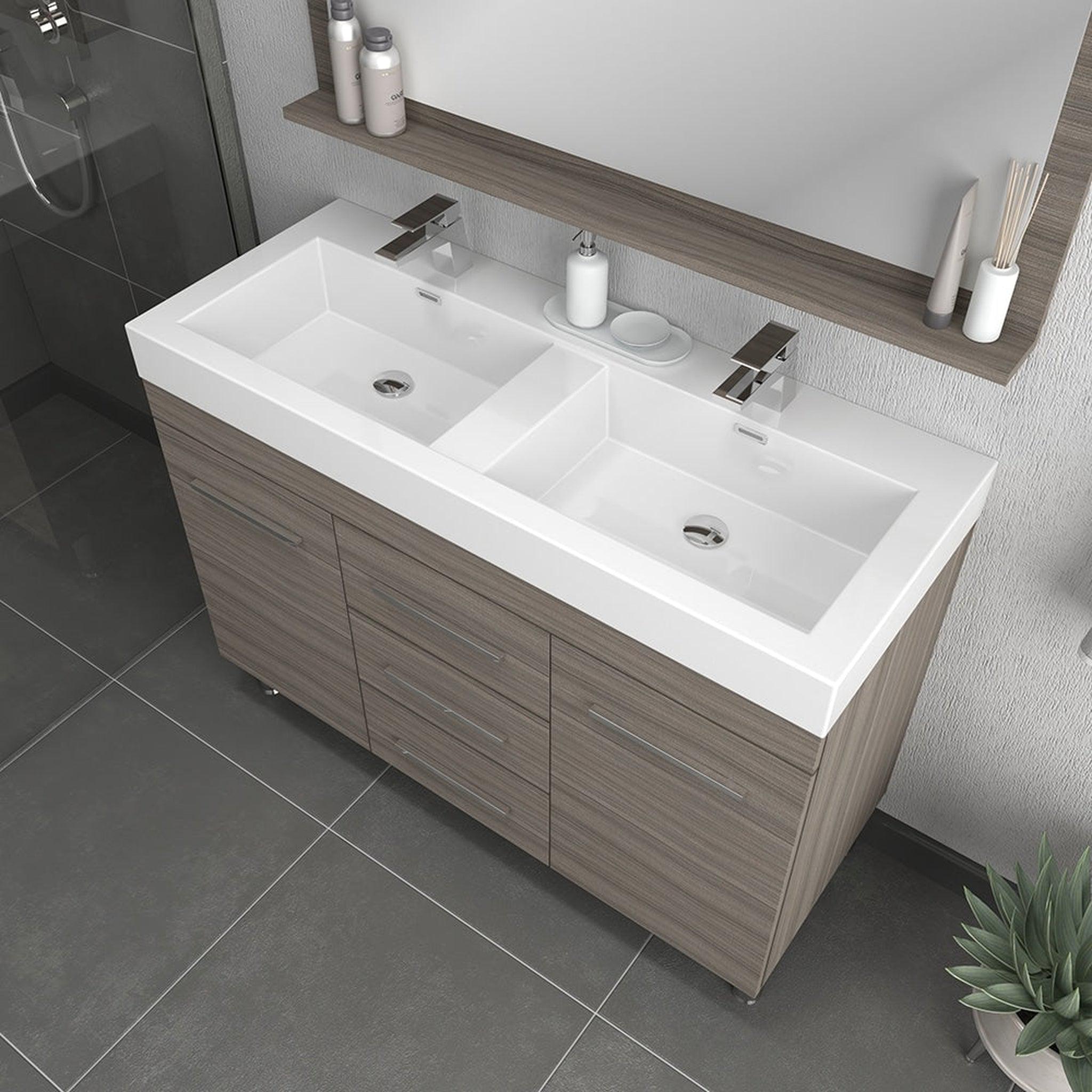 Alya Bath Ripley 48" Double Gray Modern Freestanding  Bathroom Vanity With Integrated Acrylic Top, Acrylic Sink and Wall Mounted Mirror - AT-8048-G-D+AT-48-M-G