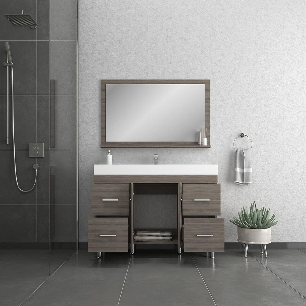 Alya Bath Ripley 48" Single Gray Modern Freestanding  Bathroom Vanity With Integrated Acrylic Top, Acrylic Sink and Wall Mounted Mirror - AT-8042-G+AT-48-M-G