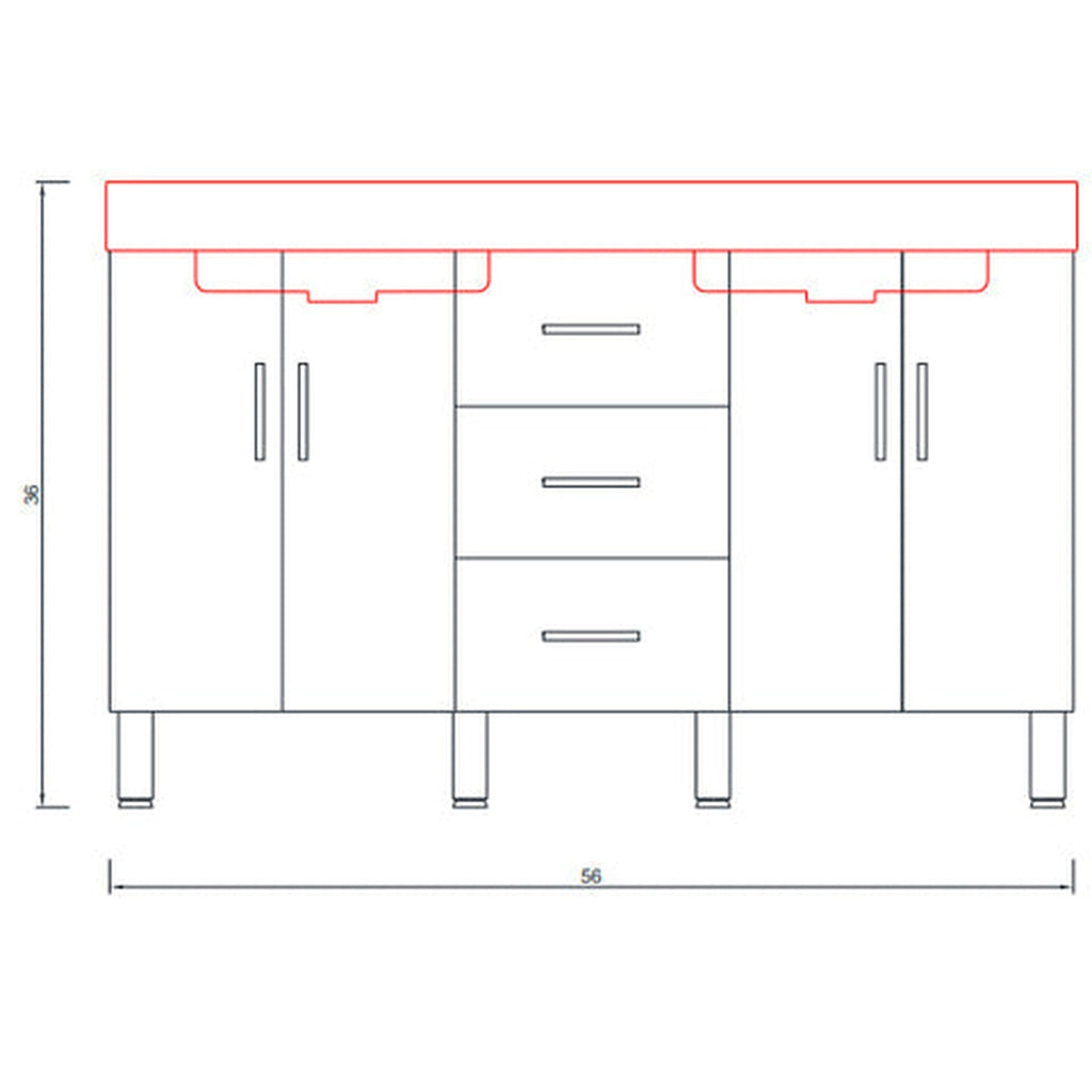 Alya Bath Ripley  56" Double Gray Modern Freestanding  Bathroom Vanity With Integrated Acrylic Top, Acrylic Sink and Wall Mounted Mirror - AT-8043-G-D+2x AT-24-M-G