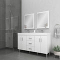 Alya Bath Ripley 60" Double White Modern Freestanding Double Bathroom Vanity With Integrated Acrylic Top, Acrylic Sink and Wall Mounted Mirror - AT-8043-W-60+2x AT-24-M-W