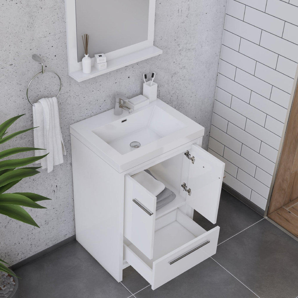 Alya Bath Sortino 24" Single White Modern Freestanding  Bathroom Vanity With Acrylic Top and Integrated Sink - AB-MD624-W+AB-MOB24-Sink
