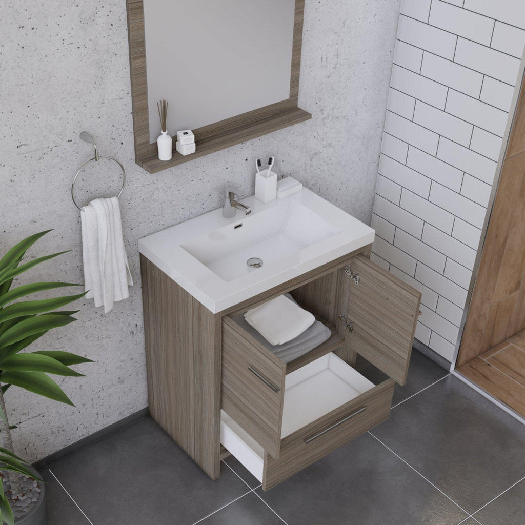 Alya Bath Sortino 30" Single Gray Modern Freestanding  Bathroom Vanity With Acrylic Top and Integrated  Sink -  AB-MD630-G