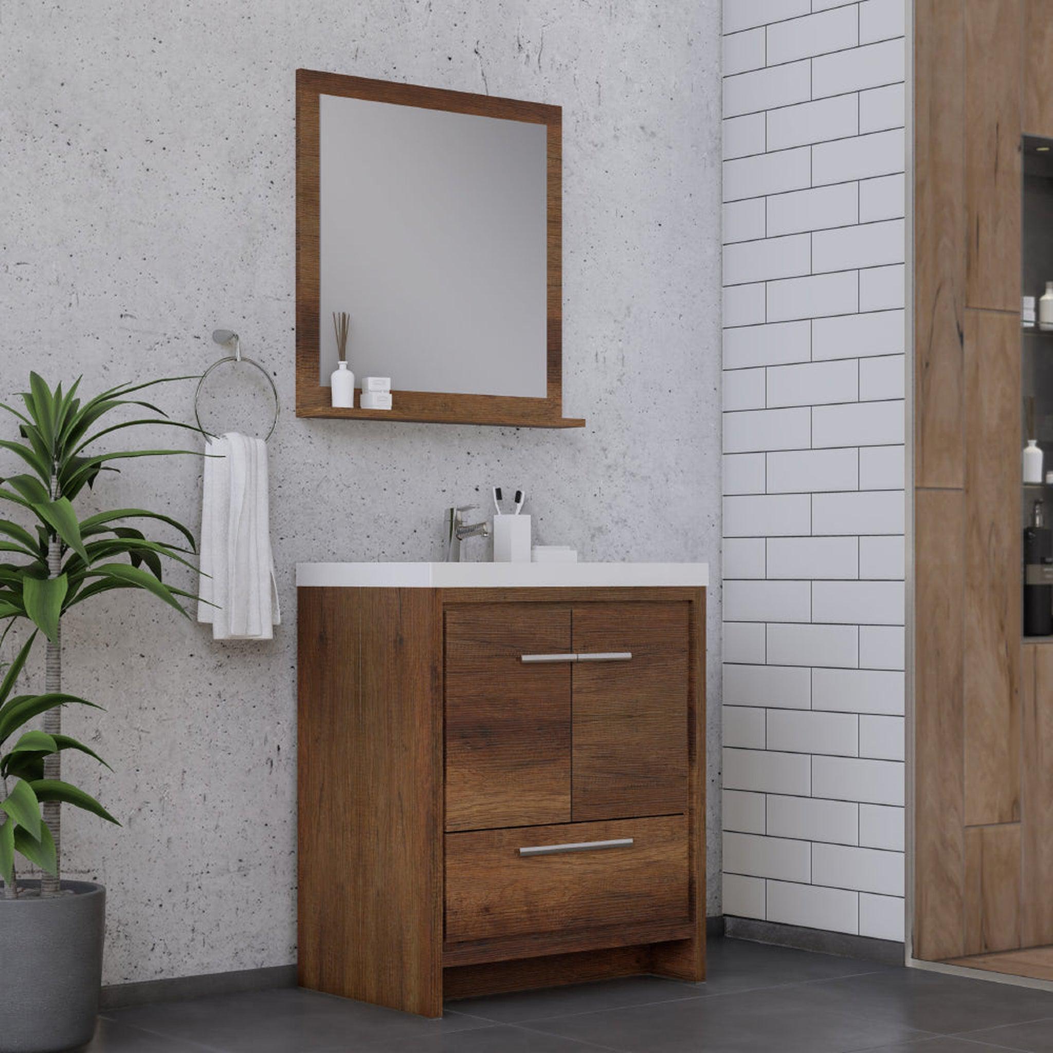 Alya Bath Sortino 30" Single Rosewood  Modern Freestanding  Bathroom Vanity With Acrylic Top and Integrated Sink - AB-MD630-RW