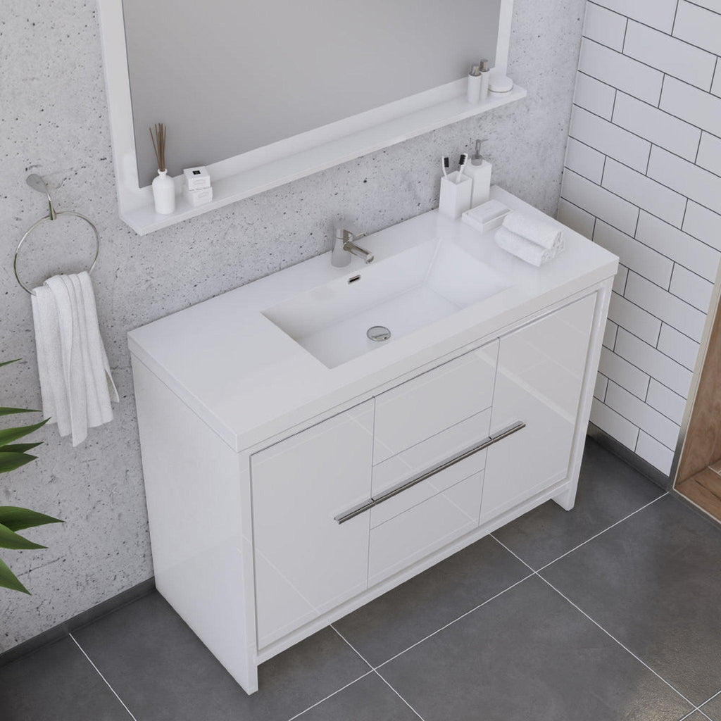 Alya Bath Sortino 48" Single White Modern Freestanding  Bathroom Vanity With Acrylic Top and Integrated Sink - AB-MD648-W
