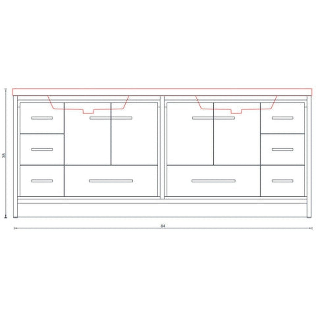 Alya Bath Sortino 84" Double Rosewood  Modern Freestanding  Bathroom Vanity With Acrylic Top and Integrated Sink - AB-MD684-RW