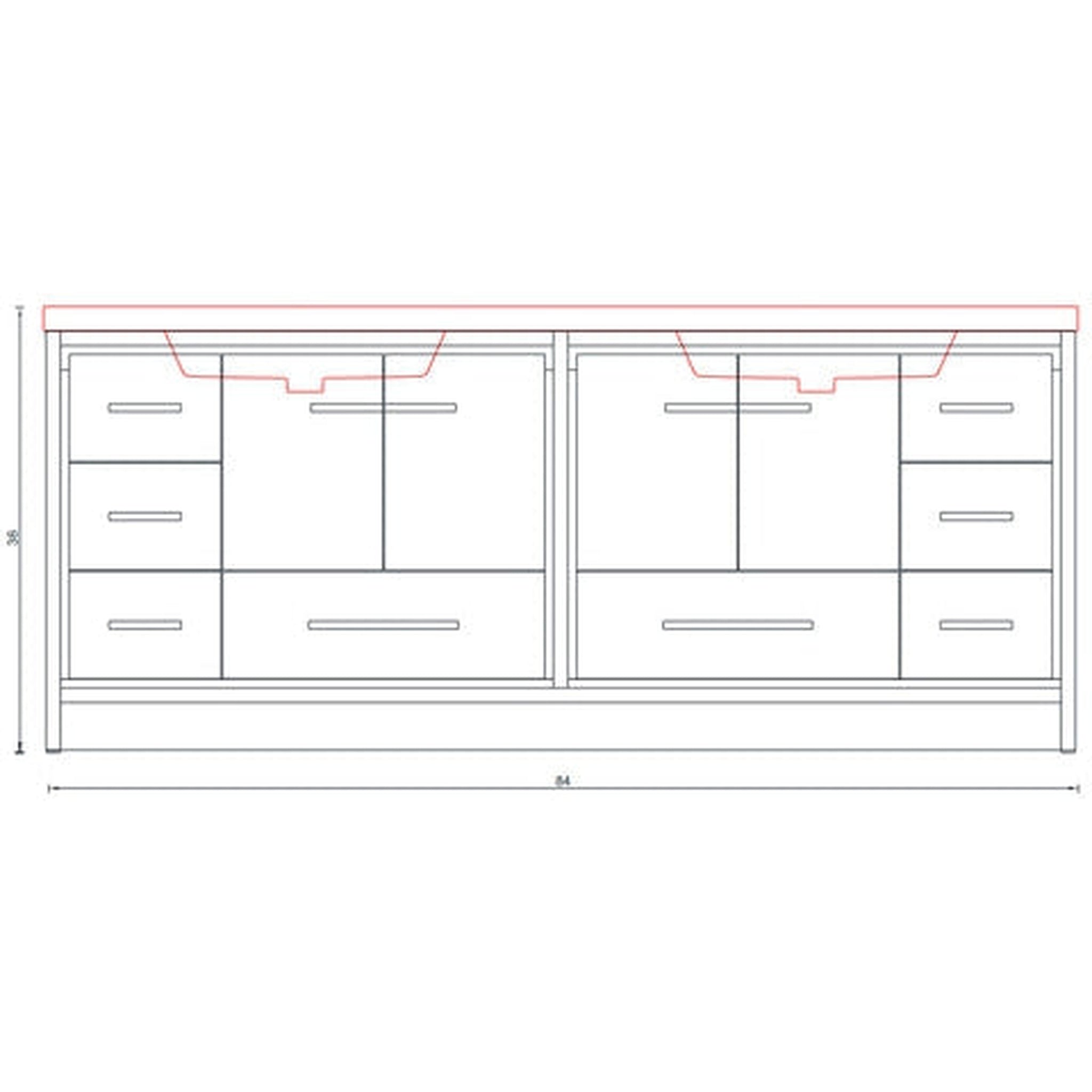 Alya Bath Sortino 84" Double Rosewood  Modern Freestanding  Bathroom Vanity With Acrylic Top and Integrated Sink - AB-MD684-RW