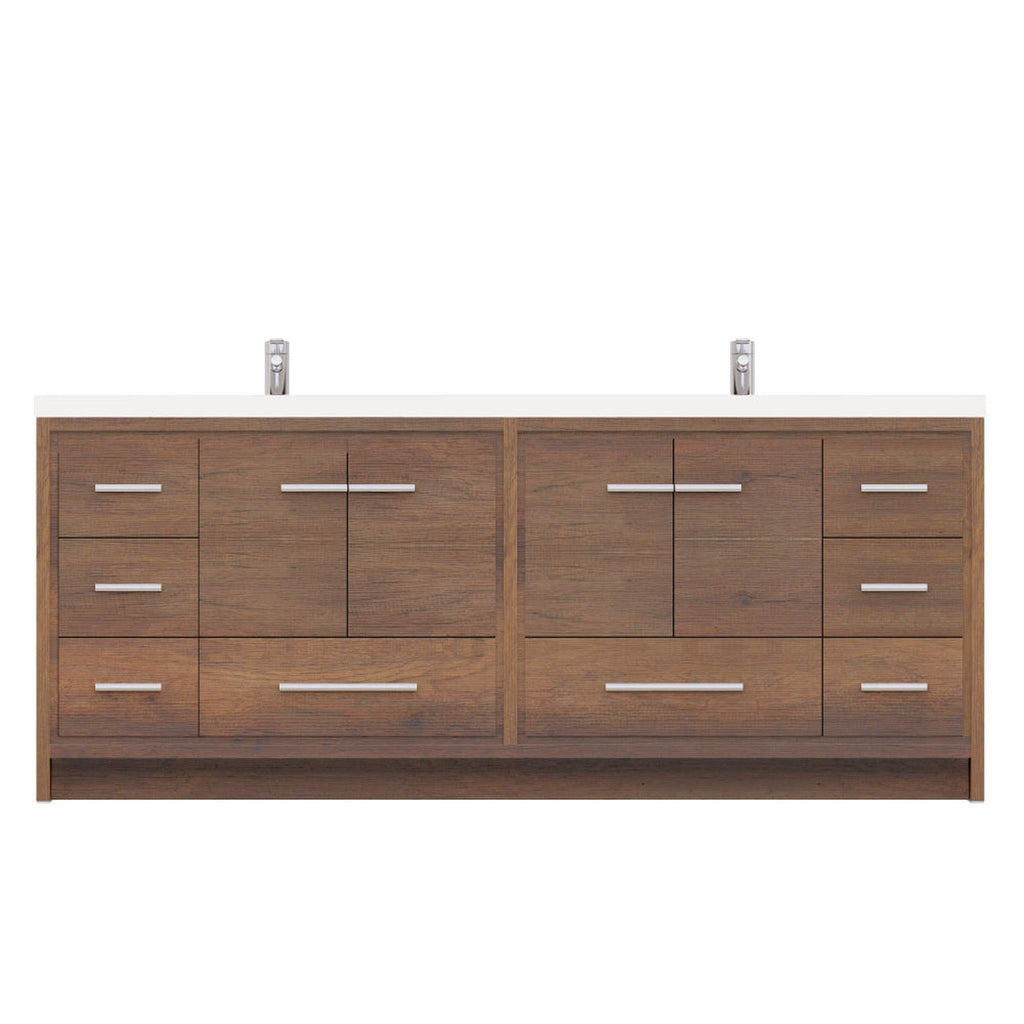 Alya Bath Sortino 84" Double Rosewood  Modern Freestanding  Bathroom Vanity With Acrylic Top and Integrated Sink - AB-MD684-RW