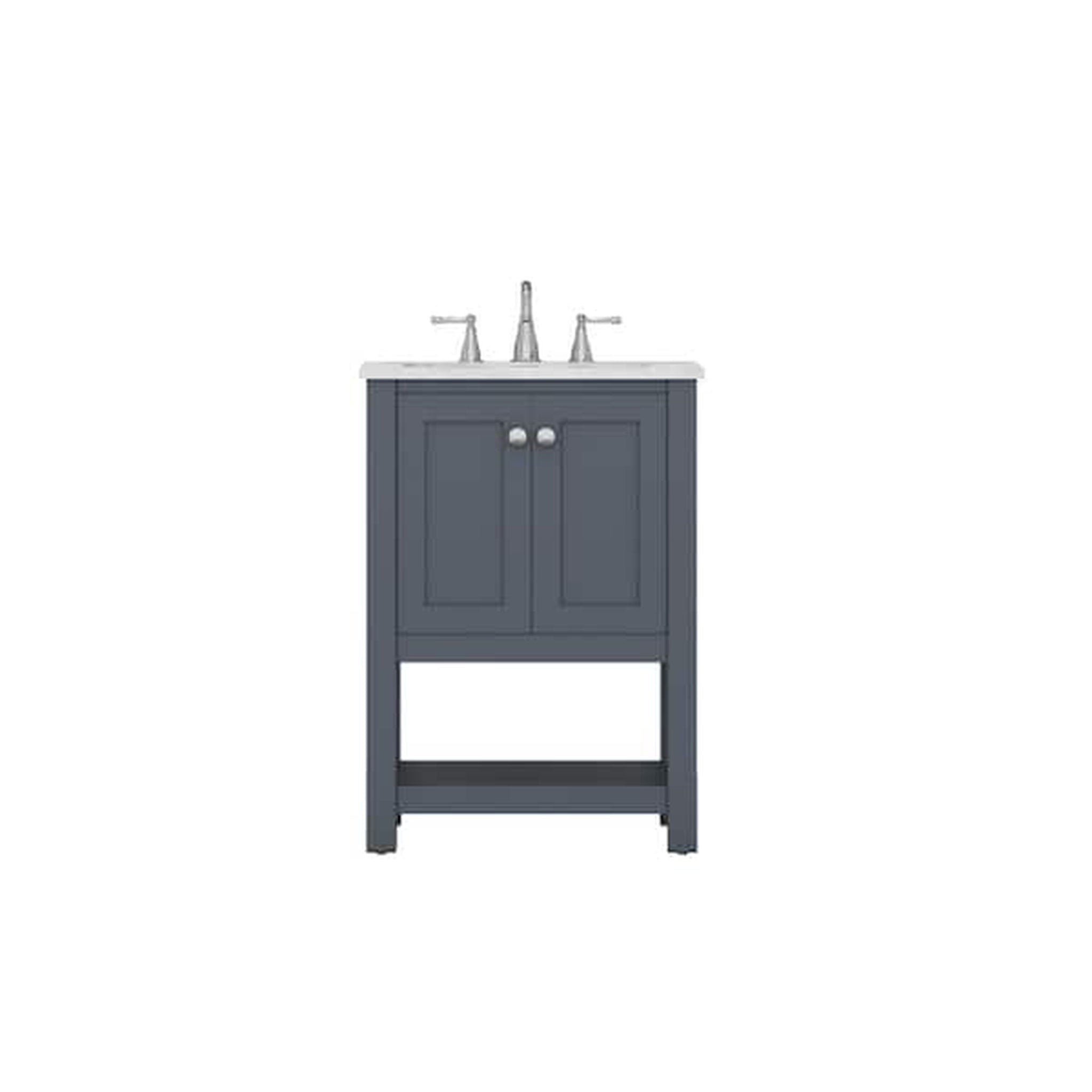 Alya Bath Wilmington 24" Single Gray Freestanding  Bathroom Vanity With Carrara Marble Top, Ceramic Sink and Wall Mounted Mirror - HE-102-24-G-CWMT+HE-101/102-24-G-M