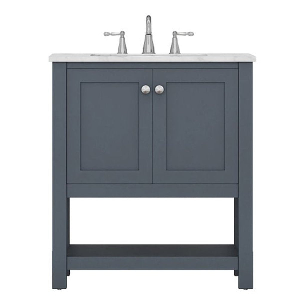Alya Bath Wilmington 30" Single Gray Freestanding  Bathroom Vanity With Carrara Marble Top, Ceramic Sink and Wall Mounted Mirror - HE-102-30-G-CWMT+HE-101/102-30-G-M