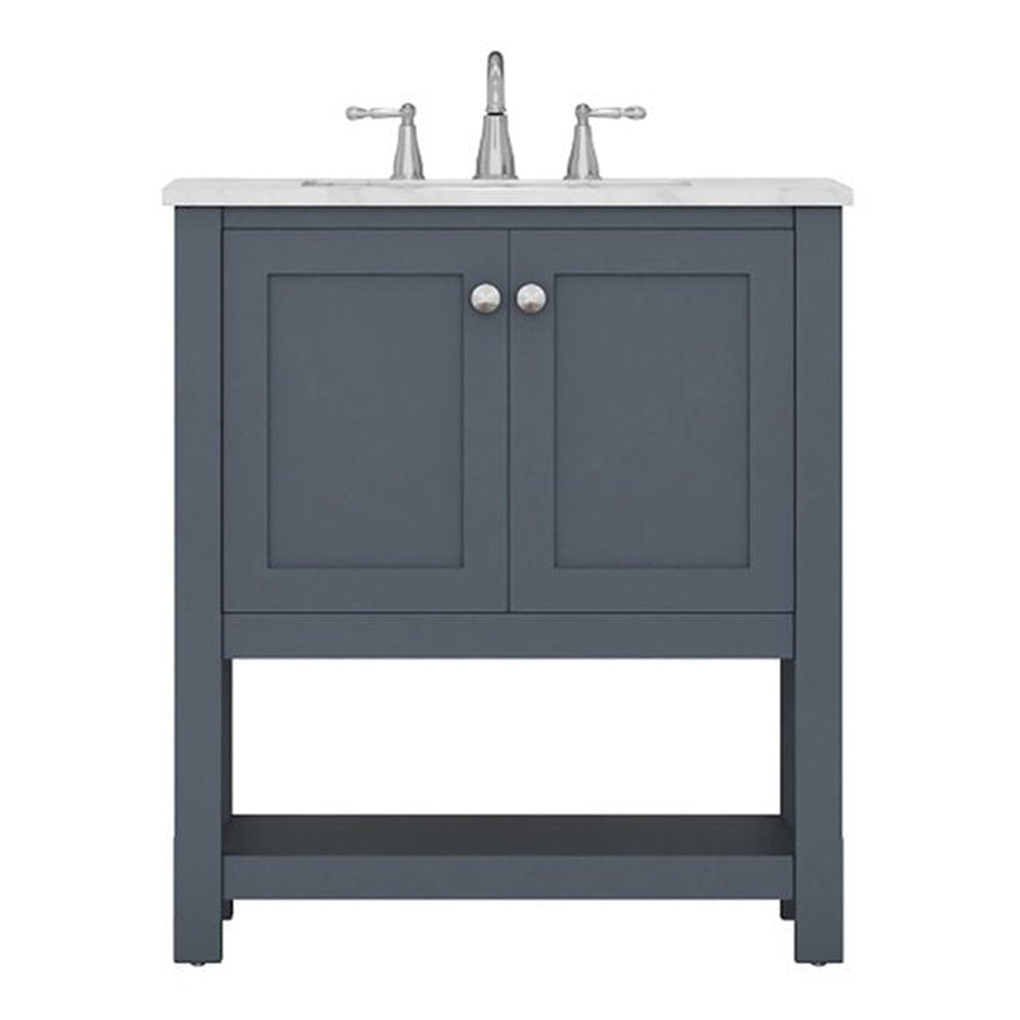 Alya Bath Wilmington 30" Single Gray Freestanding  Bathroom Vanity With Carrara Marble Top, Ceramic Sink and Wall Mounted Mirror - HE-102-30-G-CWMT+HE-101/102-30-G-M