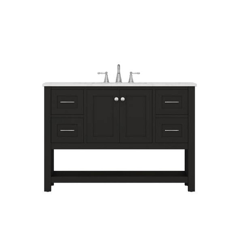 Alya Bath Wilmington 48" Single Espresso Freestanding  Bathroom Vanity With Carrara Marble Top, Ceramic Sink and Wall Mounted Mirror - HE-102-48-E-CWMT+HE-101/102-42-E-M