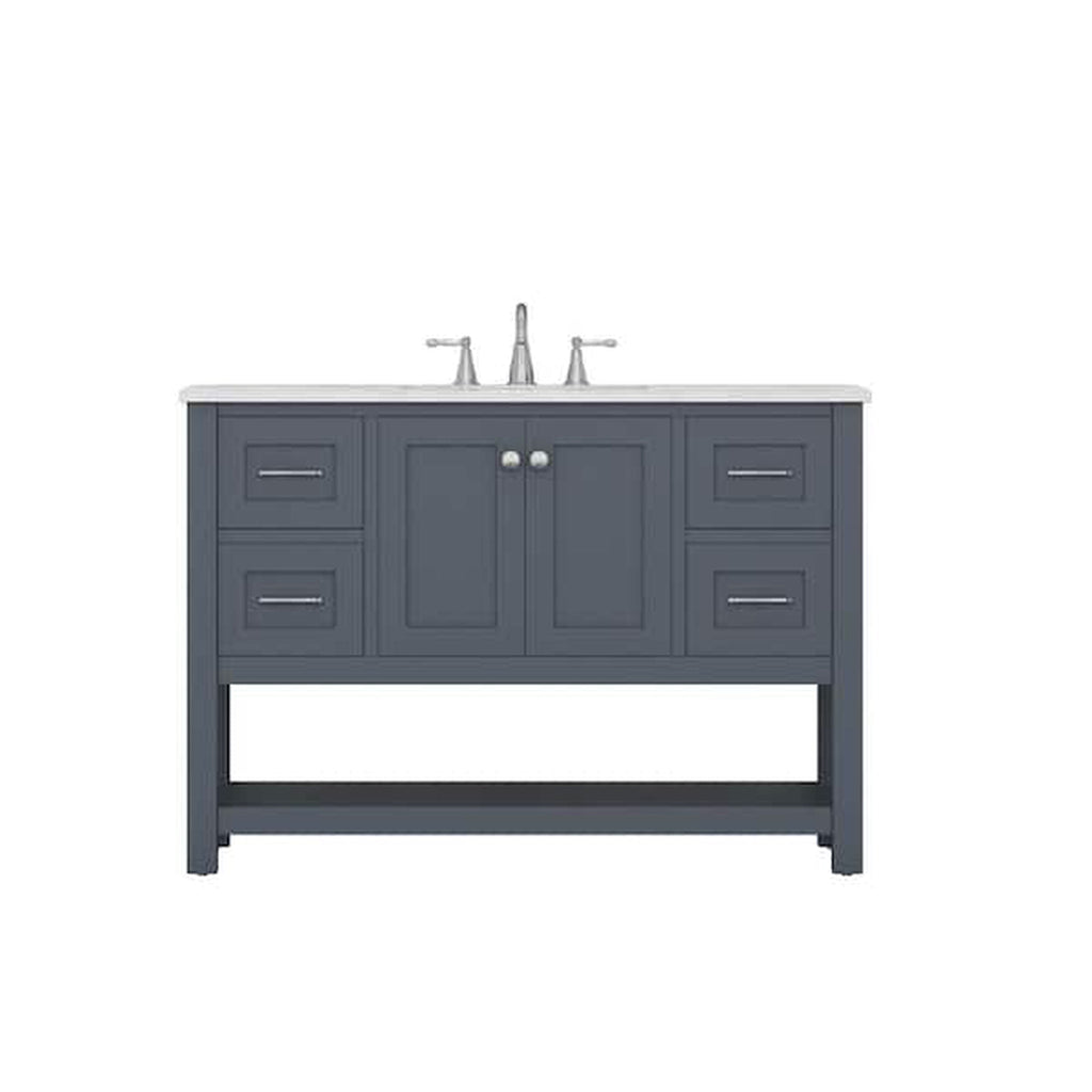 Alya Bath Wilmington 48" Single Gray Freestanding  Bathroom Vanity With Carrara Marble Top, Ceramic Sink and Wall Mounted Mirror - HE-102-48-G-CWMT+HE-101/102-42-G-M