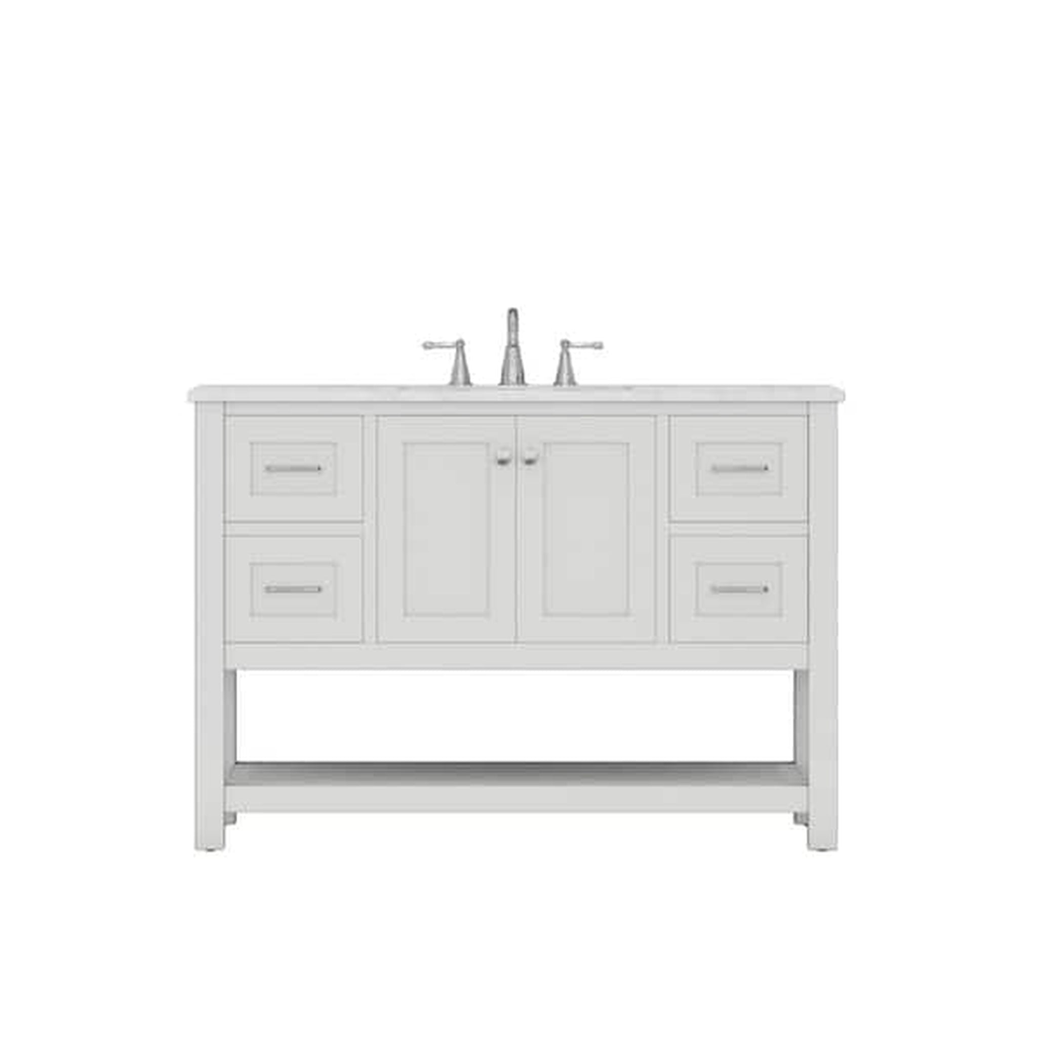 Alya Bath Wilmington 48" Single White Freestanding  Bathroom Vanity With Carrara Marble Top, Ceramic Sink and Wall Mounted Mirror - HE-102-48-W-CWMT+HE-101/102-42-W-M