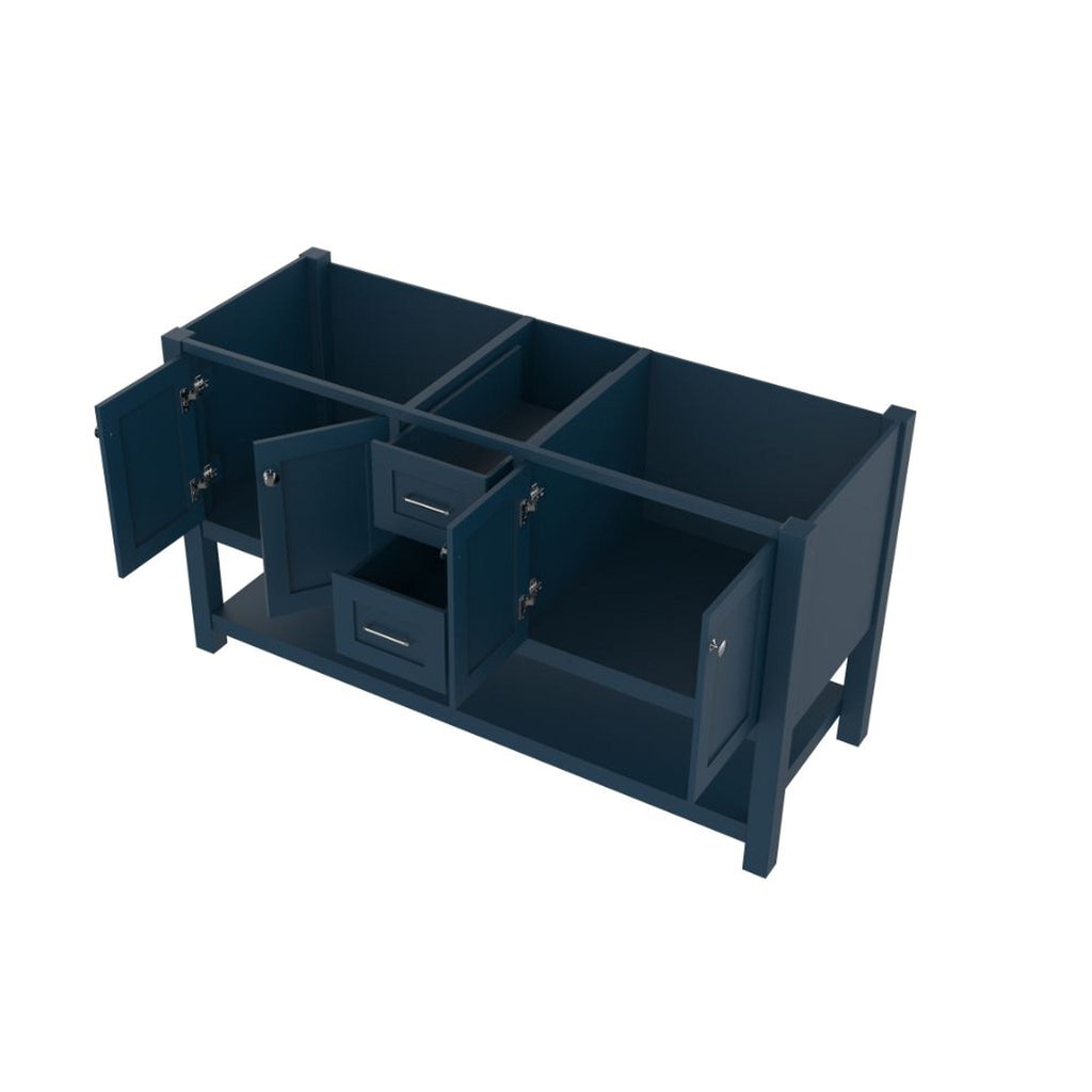 Alya Bath Wilmington 60" Double Blue Freestanding  Bathroom Vanity  With Brushed Nickel Edge Handles - HE-102-60D-B