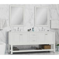Alya Bath Wilmington 72" Double White Freestanding  Bathroom Vanity With Carrara Marble Top, Ceramic Sink and Wall Mounted Mirror - HE-102-72D-W-CWMT+2x HE-101/102-30-W-M