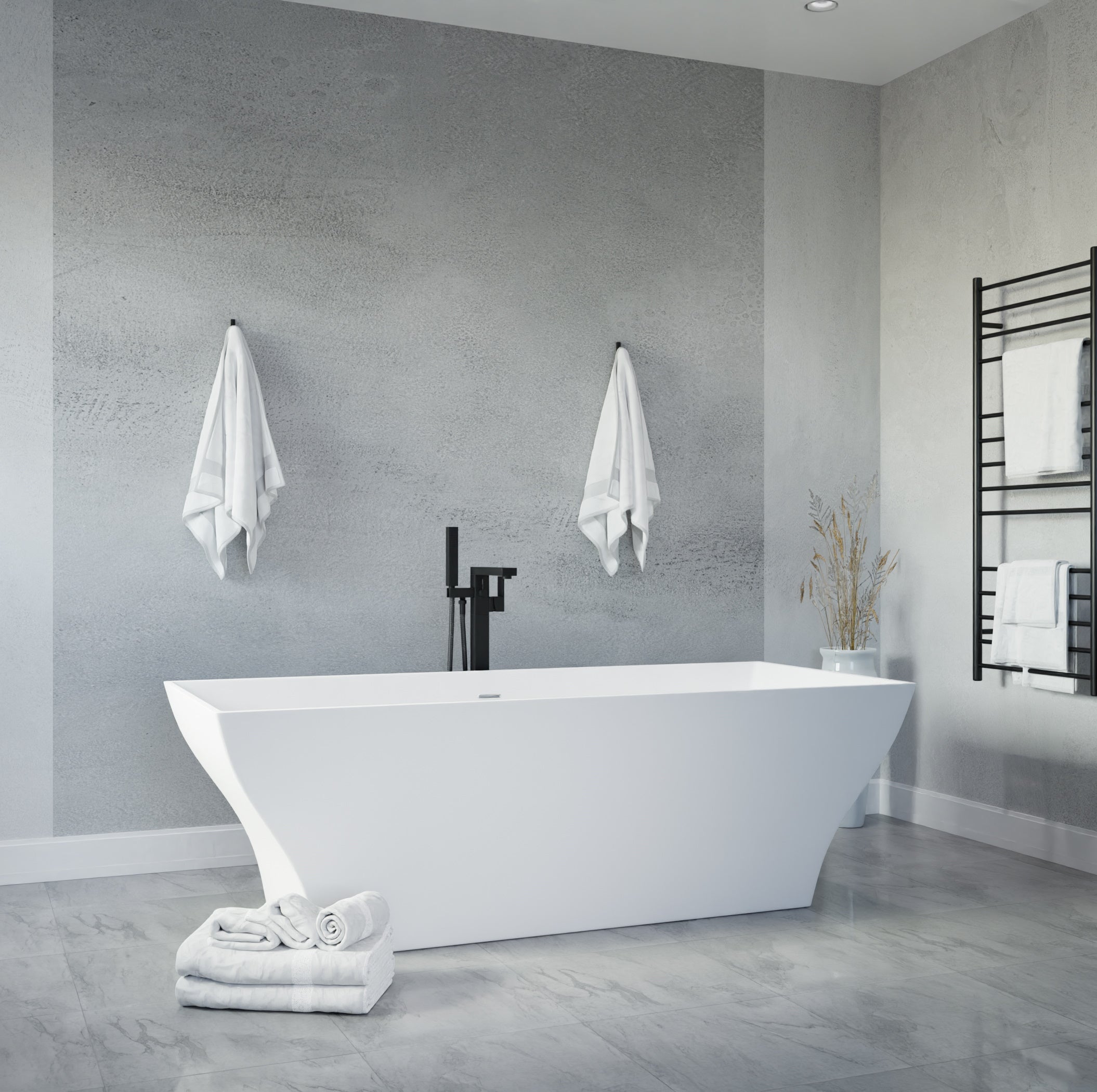 Anzzi Kayenge 5.9 ft. Solid Surface Center Drain Freestanding Bathtub in Matte White FT-AZ8419 - FT-AZ8419
