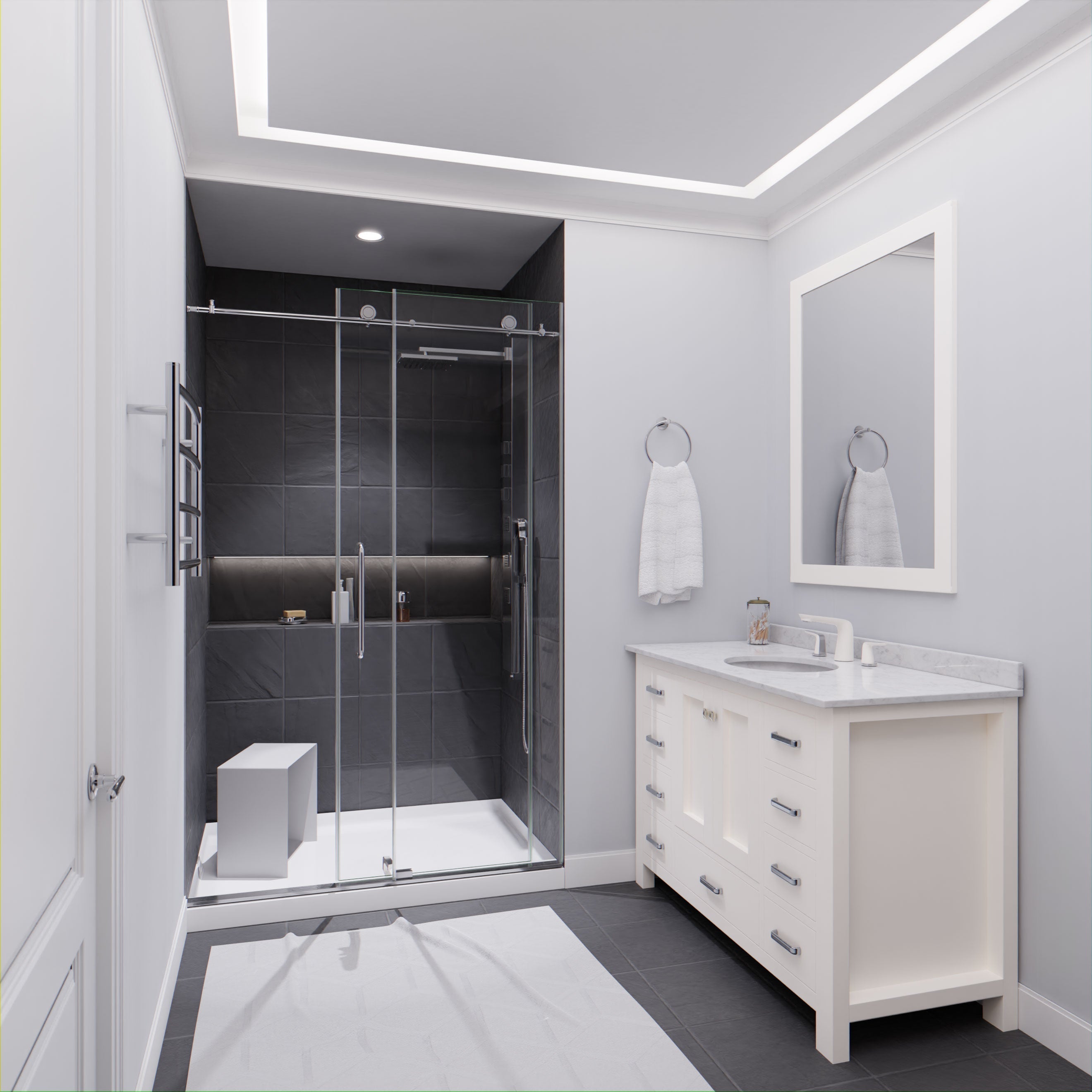 Anzzi Leon Series 48 in. by 76 in. Frameless Sliding Shower Door with Handle SD-AZ8077-01  - SD-AZ8077-01BG