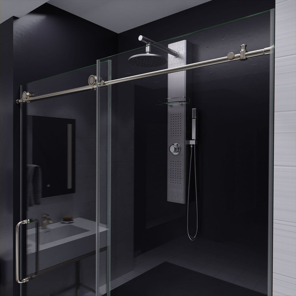 Anzzi Madam Series 60 in. by 76 in. Frameless Sliding Shower Door with Handle SD-AZ13-02 - SD-AZ13-02BN