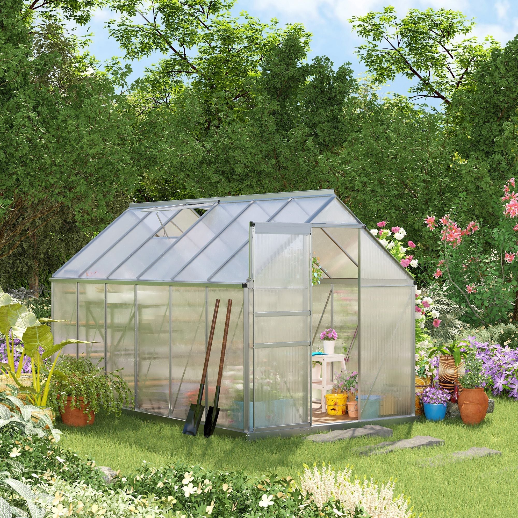 Outsunny BloomGreen 12' x 6' Greenhouse with Adjustable Roof Vent Silver - 845-540V02SR