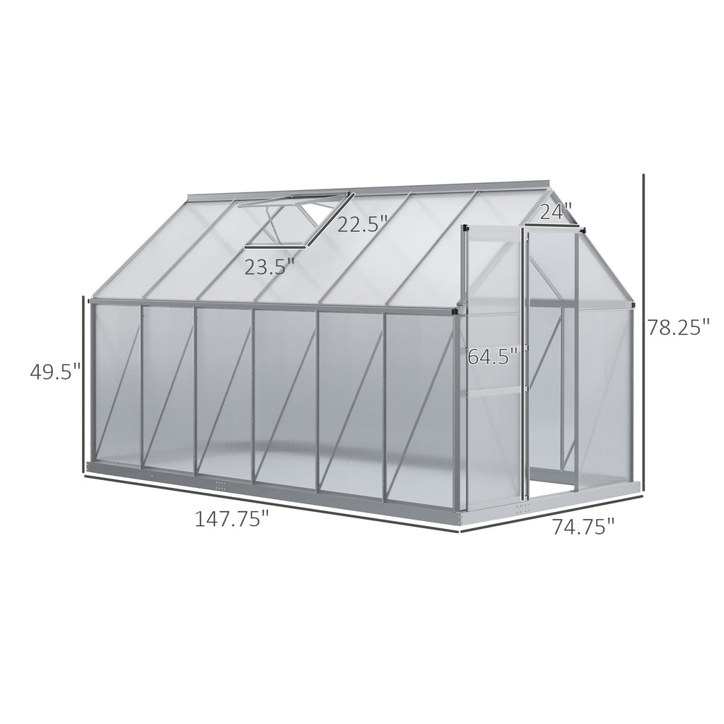 Outsunny BloomGreen 12' x 6' Greenhouse with Adjustable Roof Vent Silver - 845-540V02SR