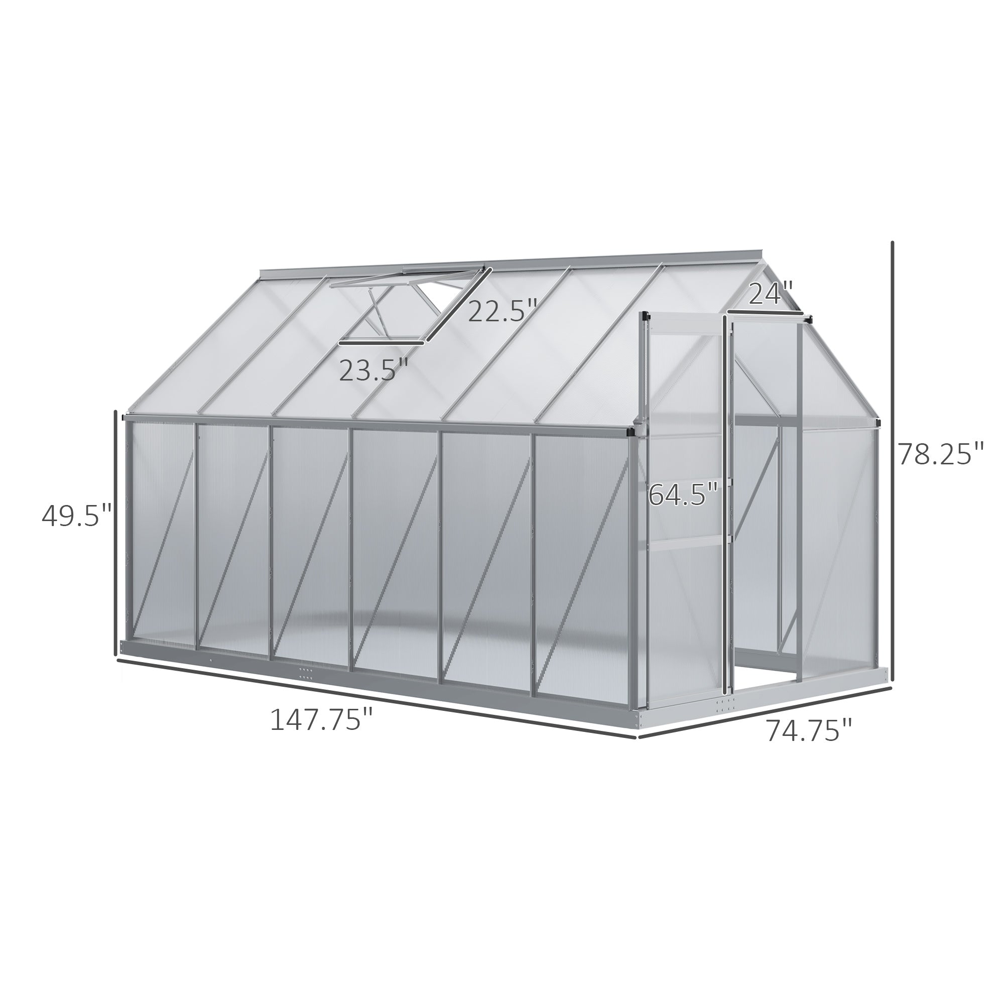 Outsunny BloomGreen 12' x 6' Greenhouse with Adjustable Roof Vent Silver - 845-540V02SR