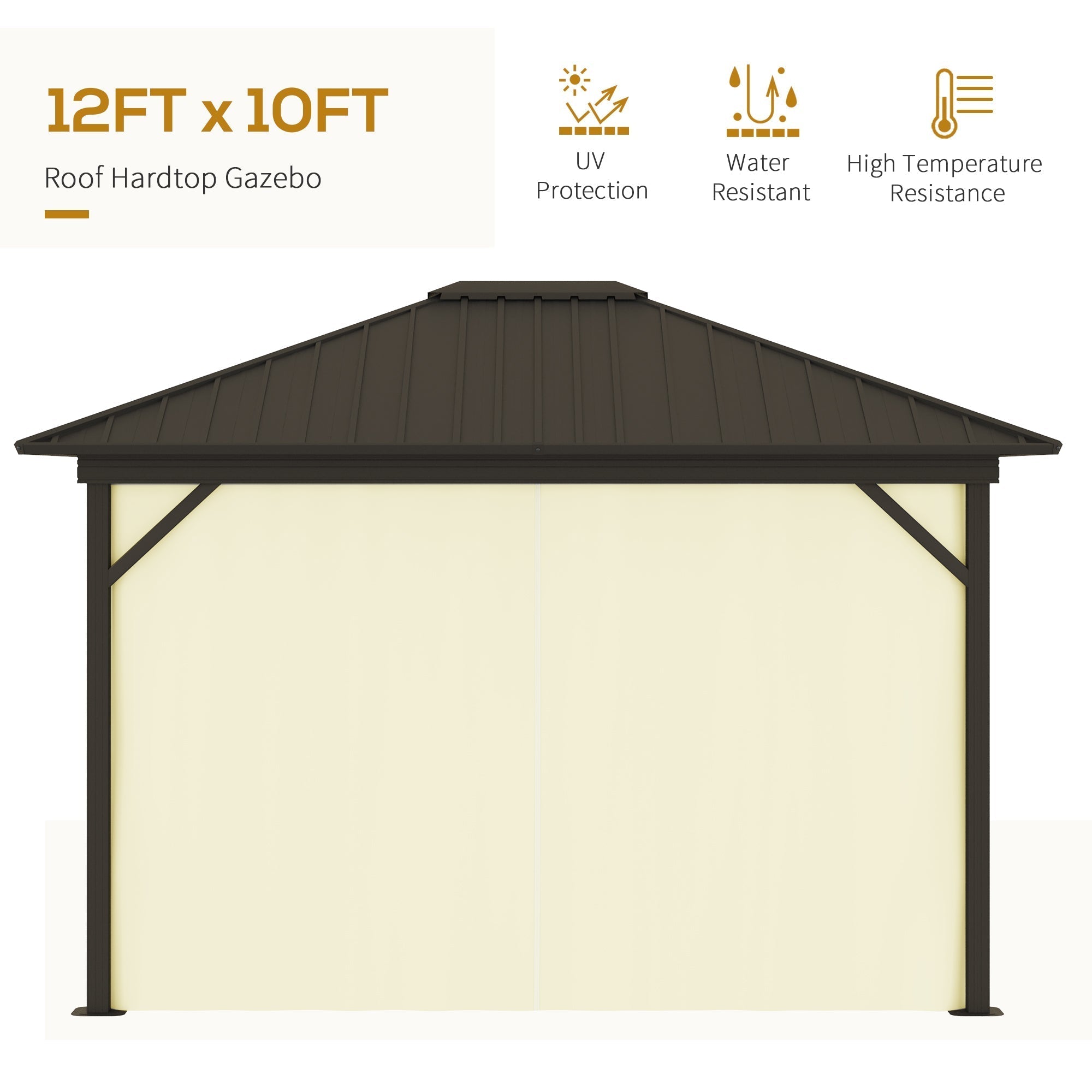 Outsunny 10' x 12' Hardtop Gazebo with Aluminum Frame, Curtains & Netting in Cream - 84C-095V01CW