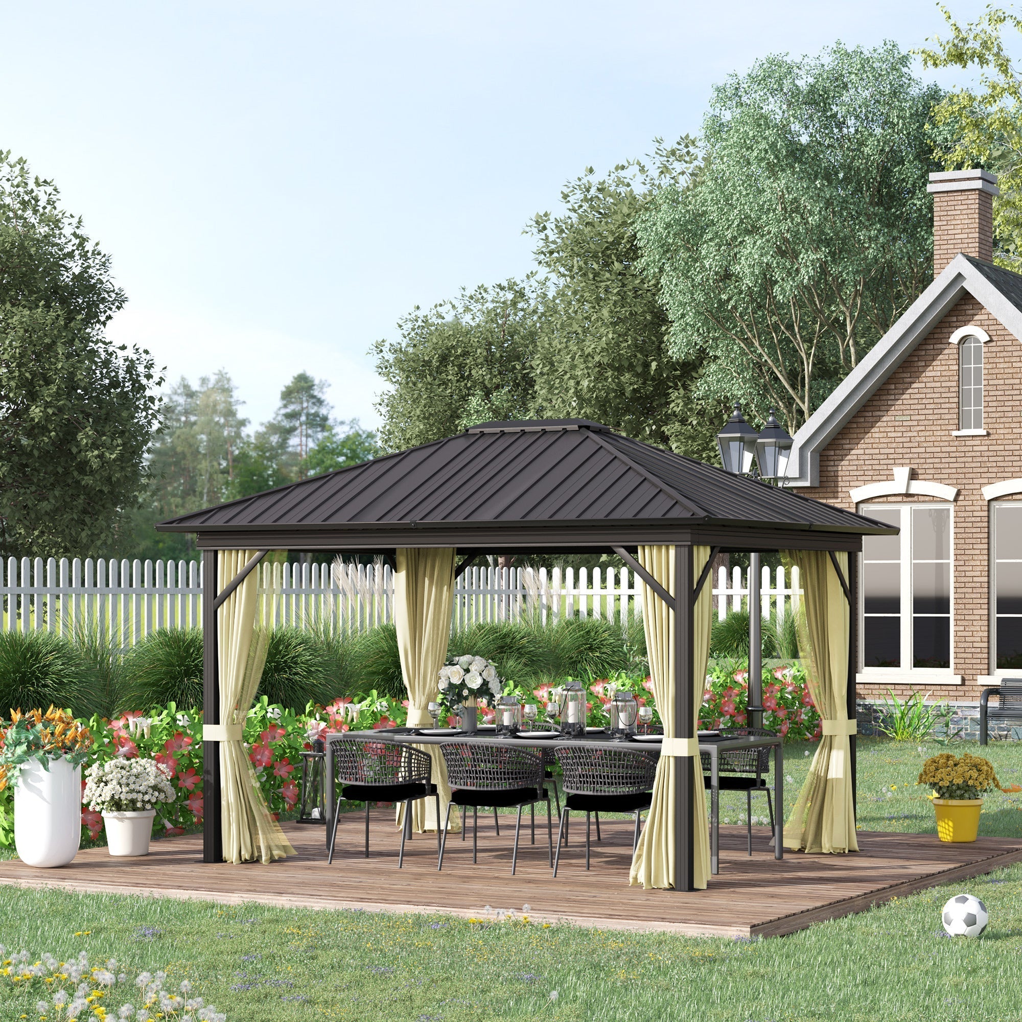Outsunny 10' x 12' Hardtop Gazebo with Aluminum Frame, Curtains & Netting in Cream - 84C-095V01CW
