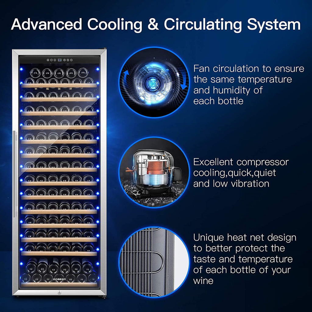 BODEGAcooler 24" Free Standing 154 Bottles Wine Cooler Single Zone - 408A