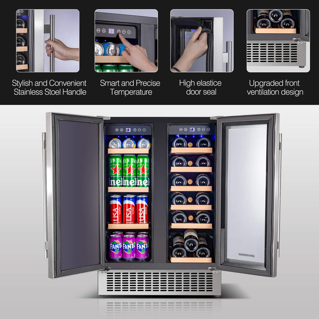 BODEGAcooler 24" Wine and Beverage Fridge Dual Zone 18 Bottles and 57 Cans - YC120-2D-1