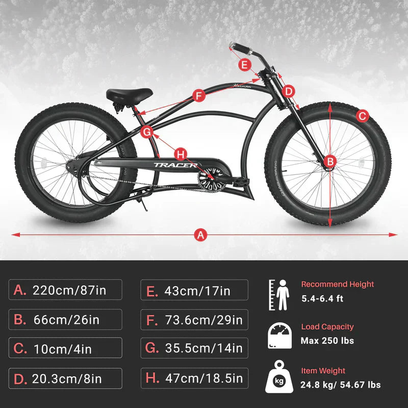 Tracer 26" Harman 1-Speed Classic Chopper Stretch Cruiser Fat Tire Bike
