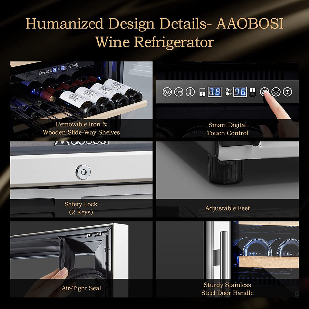 AAOBOSI 24" Free Standing 154 Bottles Wine Cooler in Stainless Steel with Wood Shelves  - YC-408B