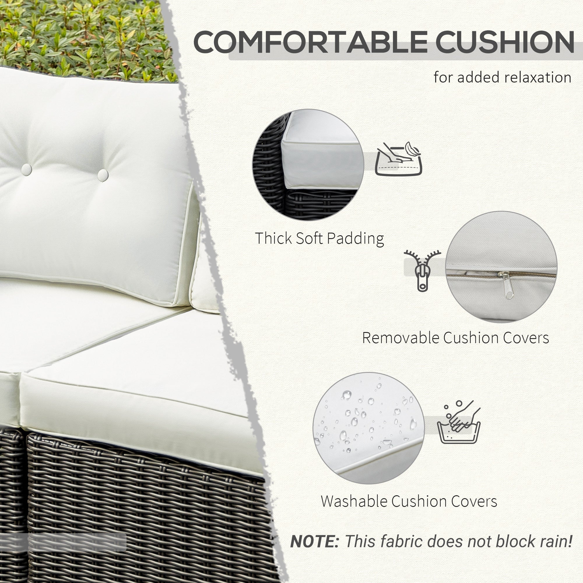 Outsunny 2-Piece Patio Corner Sofa Set with PE Rattan & Padded Cushions, Beige - 860-204CW